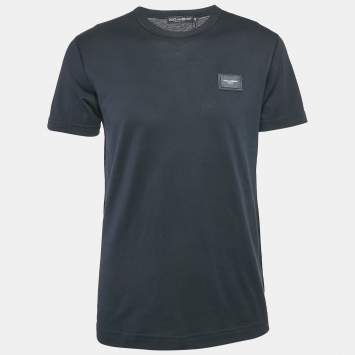 Pre Owned Dolce & Gabbana Navy Blue Jersey Logo Plaque T-Shirt M