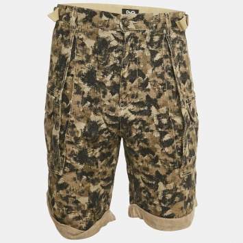 Dolce & Gabbana Green Camouflage Linen Cargo Shorts XXXL