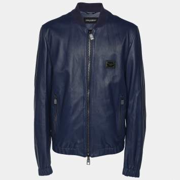 Pre Owned Dolce & Gabbana Blue Leather Jacket XL