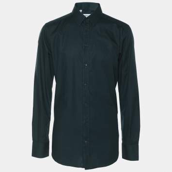Pre Owned Dolce & Gabbana Green Textured Cotton Button Fornt Shirt L