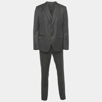 Dolce & Gabbana Black  Dotted Wool Regular Fit Three Piece Suit XL 