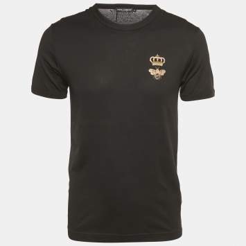 Pre Owned Dolce & Gabbana Black Crown Embroidered Jersey T-Shirt XS