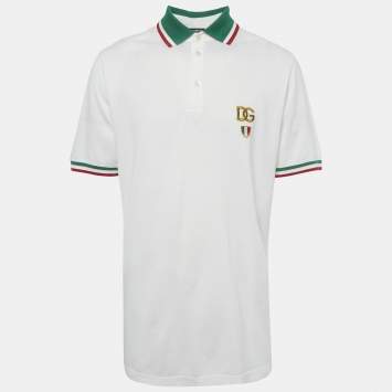 Pre Owned تي شيرت بولو دولتشي آند غابانا أبيض بتطبيقات قطن مقاس كبير