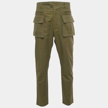 مملوكة مسبقًا Dolce & Gabbana Olive Green Logo Print Cotton Blend Cargo Pants XL