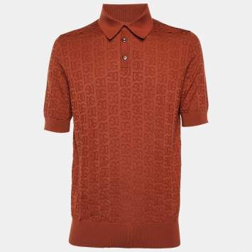 مملوكة مسبقًا Dolce & Gabbana Brick Brown DG Silk Knit Polo T-Shirt L