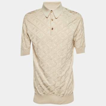 مملوكة مسبقًا Dolce & Gabbana Beige DG Silk Knit Polo T-Shirt M