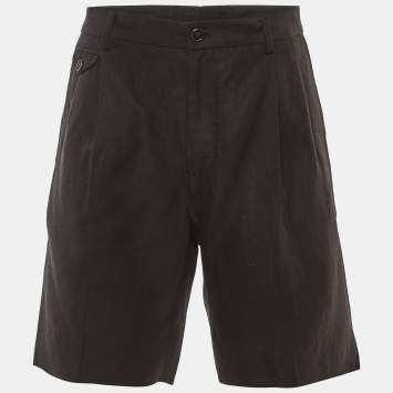 مملوكة مسبقًا Dolce & Gabbana Black Linen Pleated Bermuda Shorts M