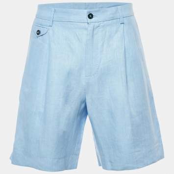 مملوكة مسبقًا Dolce & Gabbana Blue Linen Bermuda Shorts S/Waist 33"