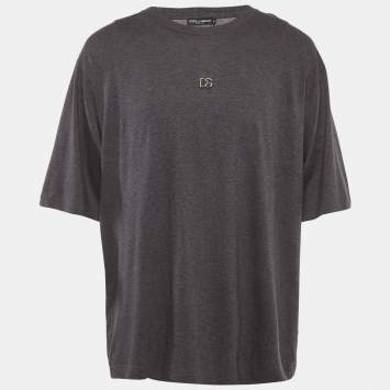 Pre Owned Dolce & Gabbana Grey Jersey DG Detail T-Shirt 4XL