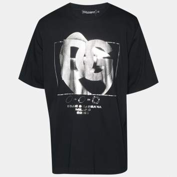Pre Owned تي شيرت دولتشي أند غابانا x يو أن إكس دي طباعة شعار دي جي جيرسي برقبة مستديرة أسود مقاس كبير جدًا - إكس إل