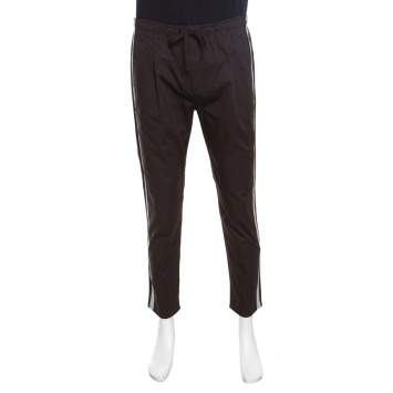 Pre Owned Dolce & Gabbana Brown Cotton Side Stripe Detail Elastcized Waist Pants S