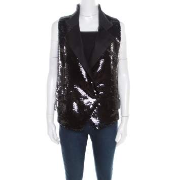 Pre Owned Dolce & Gabbana Black Sequined Double Breasted Vest M