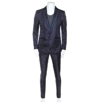 Pre Owned Dolce & Gabbana Midnight Blue Jacquard Suit M