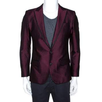 Pre Owned Dolce & Gabbana Burgundy Textured Jacquard Tuxedo Jacket S