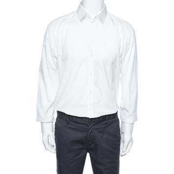 Pre Owned Dolce & Gabbana Gold White Cotton Long Sleeve Button Front Shirt XL