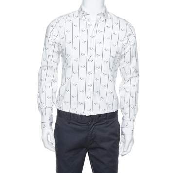 Pre Owned Dolce & Gabbana White Cotton Bee Print Long Sleeve Button Front Shirt M