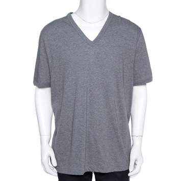 Pre Owned Dolce & Gabbana Grey Mélange Cotton V Neck T-Shirt 5XL