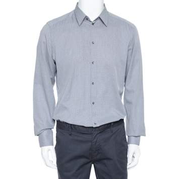 Pre Owned Dolce & Gabbana Monochrome Cotton Button Front Gold Slim Fit Shirt XL