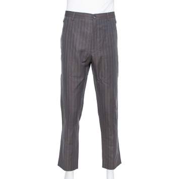 Pre Owned Dolce & Gabbana Brown Flax Dupplin Plaided Classic Trousers 4XL