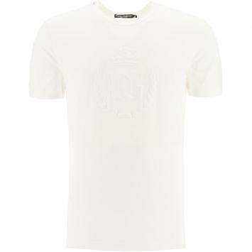 Pre Owned Dolce & Gabbana White DG embroidery T-shirt Size EU 46