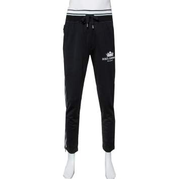 Pre Owned Dolce & Gabbana Black Knit Striped Trim Detail Track Pants S