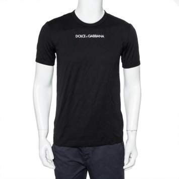 Pre Owned Dolce & Gabbana Black Cotton Logo Printed Crewneck T-Shirt S