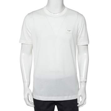 Pre Owned Dolce & Gabbana White Cotton Logo Patch Detail Crewneck T-Shirt L