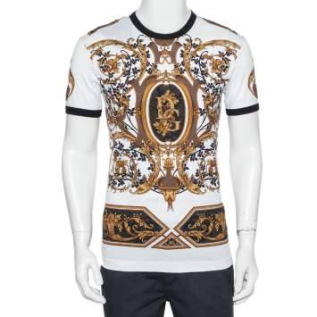 Pre Owned Dolce & Gabbana White Logo Printed Cotton Crewneck T-Shirt XS