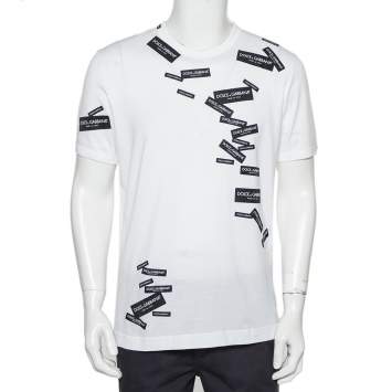 Pre Owned Dolce & Gabbana White Logo Patch Detail Cotton Crewneck T-Shirt L