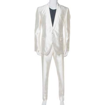 Pre Owned Dolce & Gabbana Cream Silk Martini Suit XL