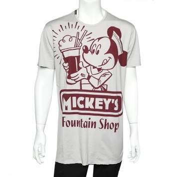 Pre Owned Dolce & Gabbana Grey Mickey Mouse Printed Cotton Crewneck T-Shirt XXL