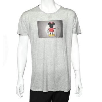 Pre Owned Dolce & Gabbana Grey Cotton Mickey Mouse Patch Detail Roundneck T-Shirt XXL