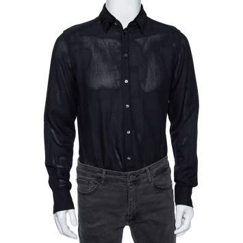 Pre Owned Dolce & Gabbana Black Cotton Mesh Velvet Collar Detail Gold Label Shirt M 