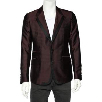 Pre Owned Dolce & Gabbana Burgundy Polka Dotted Wool Single Breasted Blazer M 