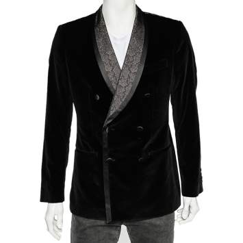 Pre Owned Dolce & Gabbana Black Velvet & Brocade Lapel Double Breasted Blazer M