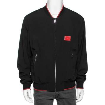 Pre Owned Dolce & Gabbana Black Crepe & Rib Knit Trimmed Zip Front Jacket XL