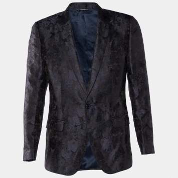 Pre Owned Dolce & Gabbana Black Floral Pattern Silk Martini Blazer M