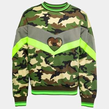 Pre Owned Dolce & Gabbana Green Camouflage Cotton Logo Plaque Sweatshirt M