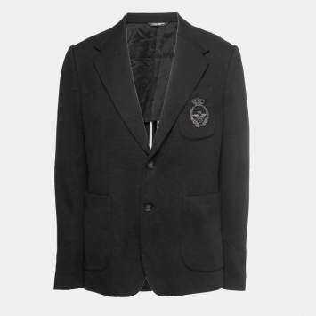 Pre Owned Dolce & Gabbana Black Textured Bee Crest Detail Button Front Jacket XL