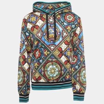 Pre Owned Dolce & Gabbana Multicolor Stained Glass Printed Cotton Hoodie XL