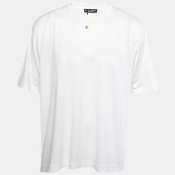 Pre Owned Dolce & Gabbana White Cotton Logo Pearl Detail Crew Neck T-Shirt XXL