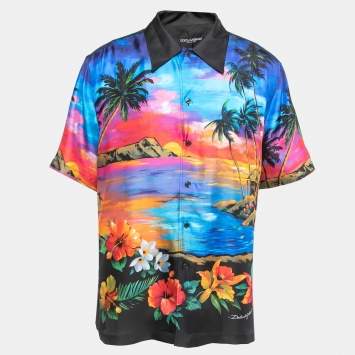 Pre Owned Dolce & Gabbana Multicolor Silk Hawaiian Print Shirt XL