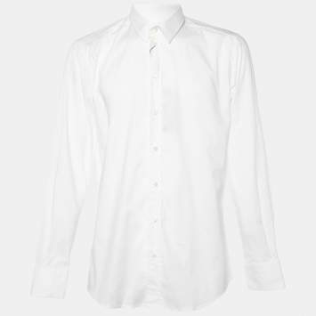 Pre Owned Dolce & Gabbana White Cotton Gold Fit Shirt L