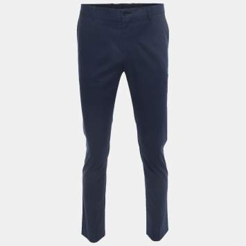 Pre Owned Dolce & Gabbana Navy Blue Cotton Tapered Trousers S