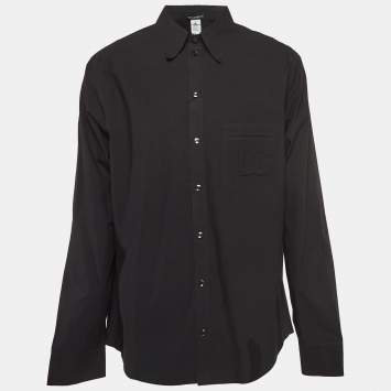 Pre Owned Dolce & Gabbana Black Cotton Blend Embossed Pocket Detail Shirt XL