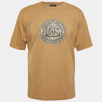 Pre Owned Dolce & Gabbana Brown DG Coin Print Cotton Crew Neck T-Shirt M