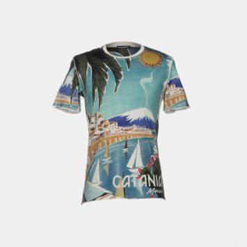 Pre Owned Dolce & Gabbana Teal Blue Catania Print Cotton T-Shirt S (IT 46)