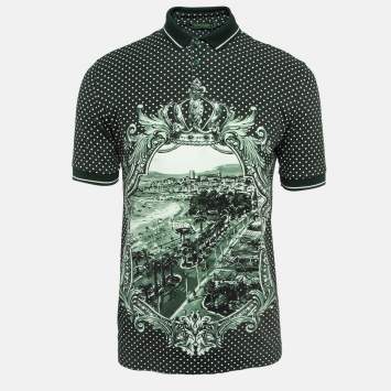 Pre Owned Dolce & Gabbana Green Printed Cotton Pique Polka Dots Polo T-Shirt S