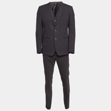Pre Owned Dolce & Gabbana Black Plaid Wool 3 Pc Suit M