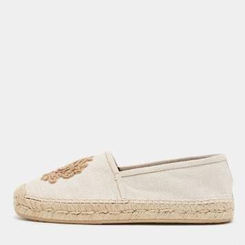 Pre Owned Dolce & Gabbana Beige Canvas Embroidered Slip On Espadrilles Size 40